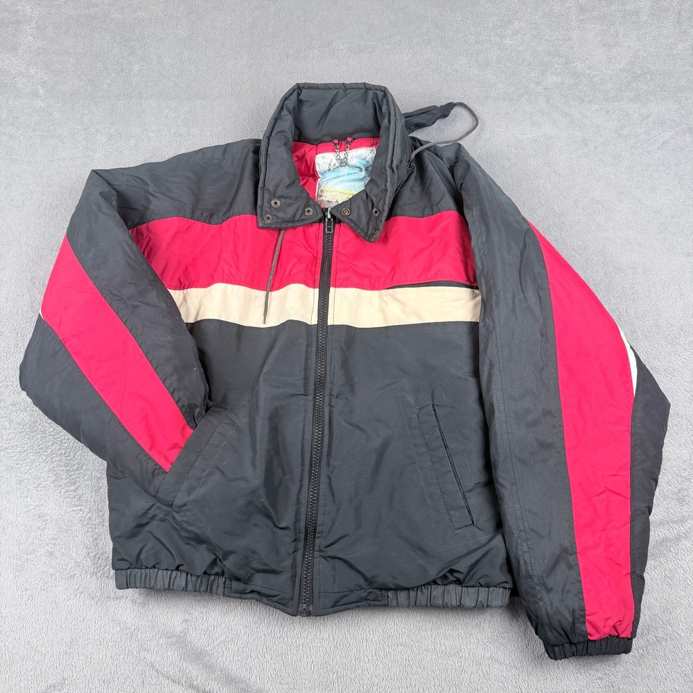 Vintage St Moritz Engadine 6000ft Ski Puffer Jacket Navy Red Colorblock Mens M